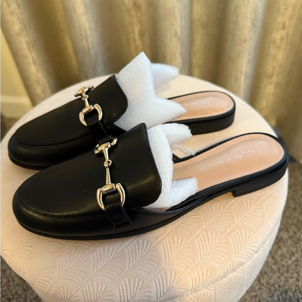 BCBGeneration Black Loafers with Gold Accents